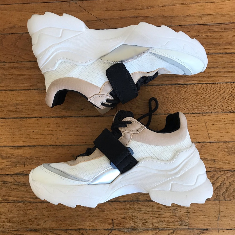 Zara Black Beige White Strap Sneakers